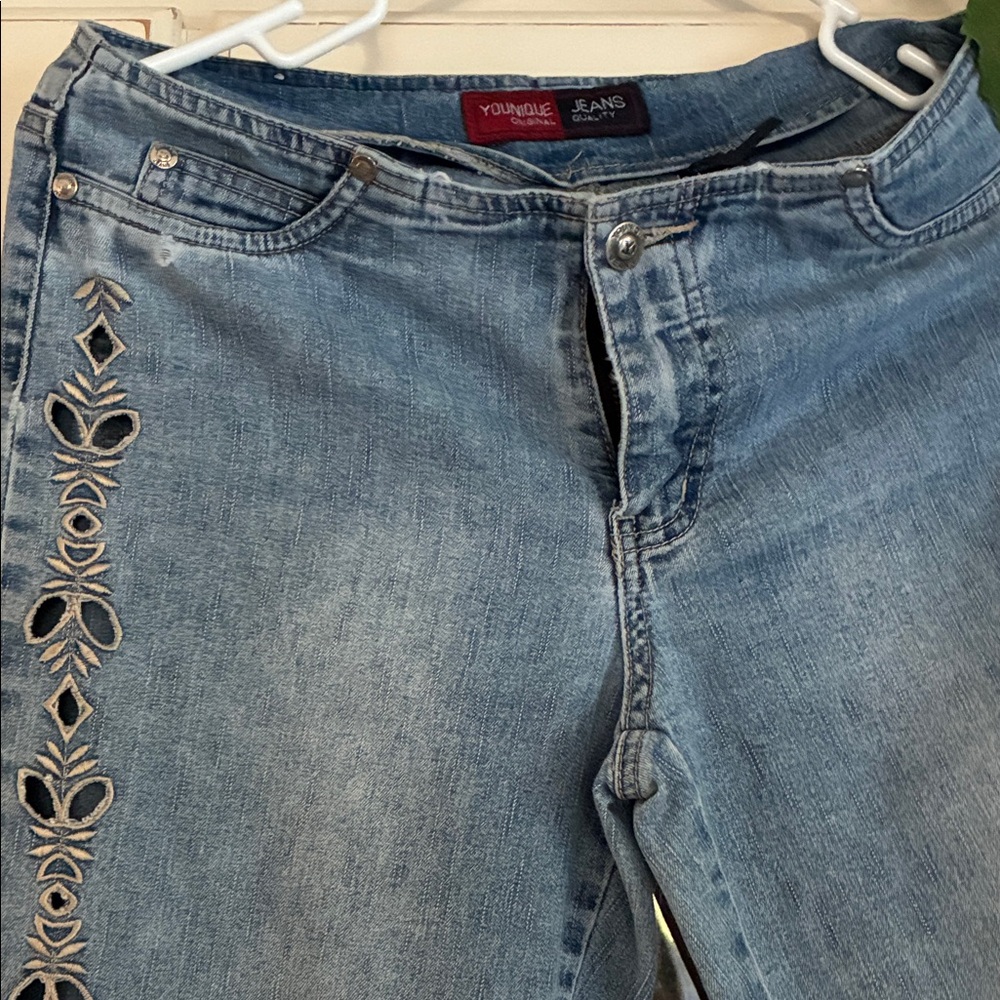 VINTAGE Younique Light Blue Skinny Bootcut Jeans with Cutout Design